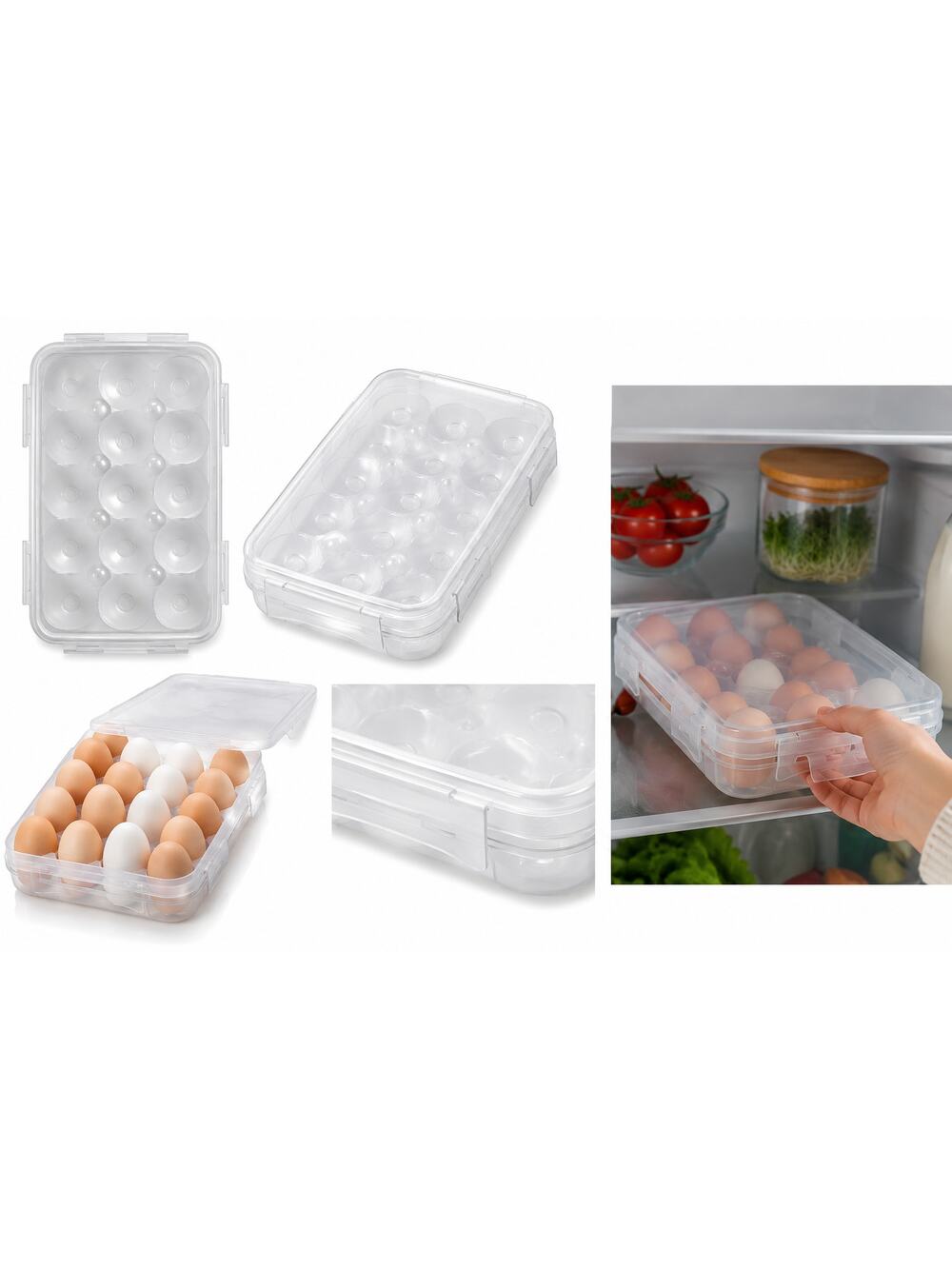 Set of 2 Clear Plastic Egg Storage Containers with Lids